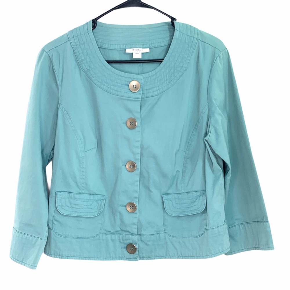 Dress Barn Blazer Jacket Dressy Teal Pockets Scoop Neck Womens Sz L